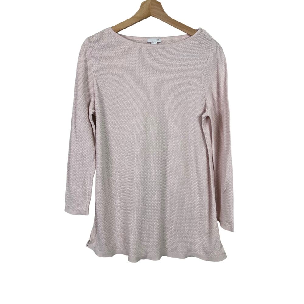 J. Jill Women's Pale Pink Waffle Knit Boat Neck Long Sleeve Top Sz Large Petite